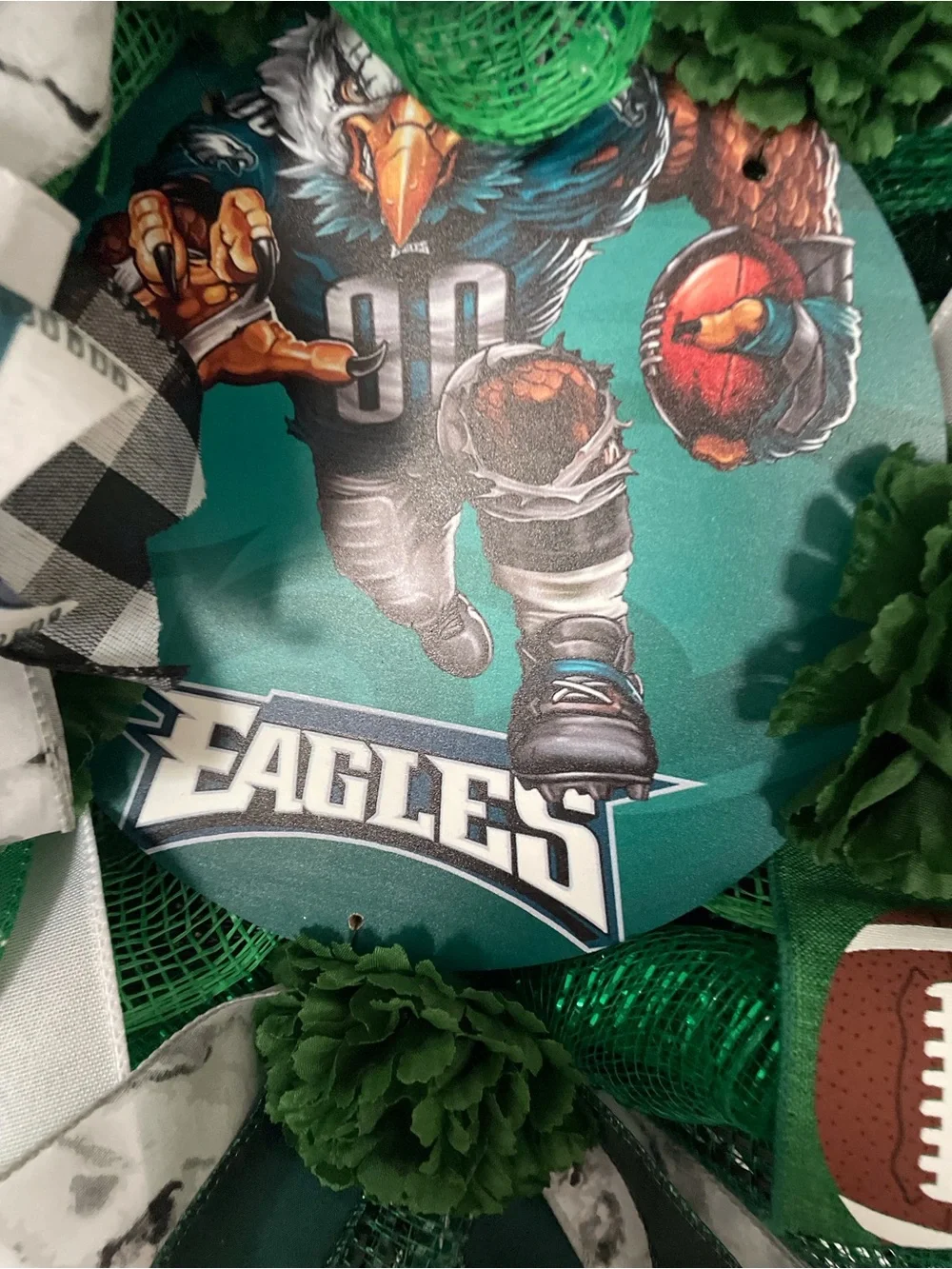 Green Football Eagles Wreath - Team Ribbon Door Decor